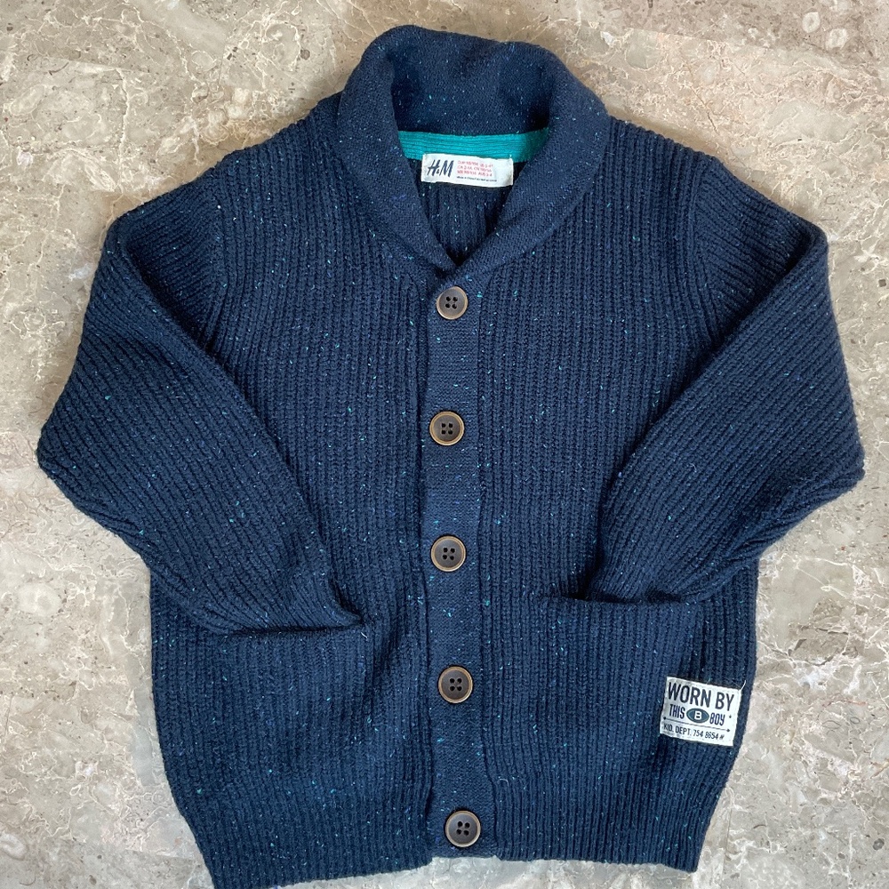 H&M Navy Marled  Shawl Collar Cardigan Size 2-4Y